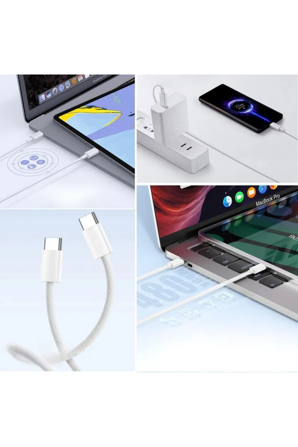 Apple 15/15 Pro Type-C to Type-C Hasır Örgü Hızlı Şarj Kablosu (1m)