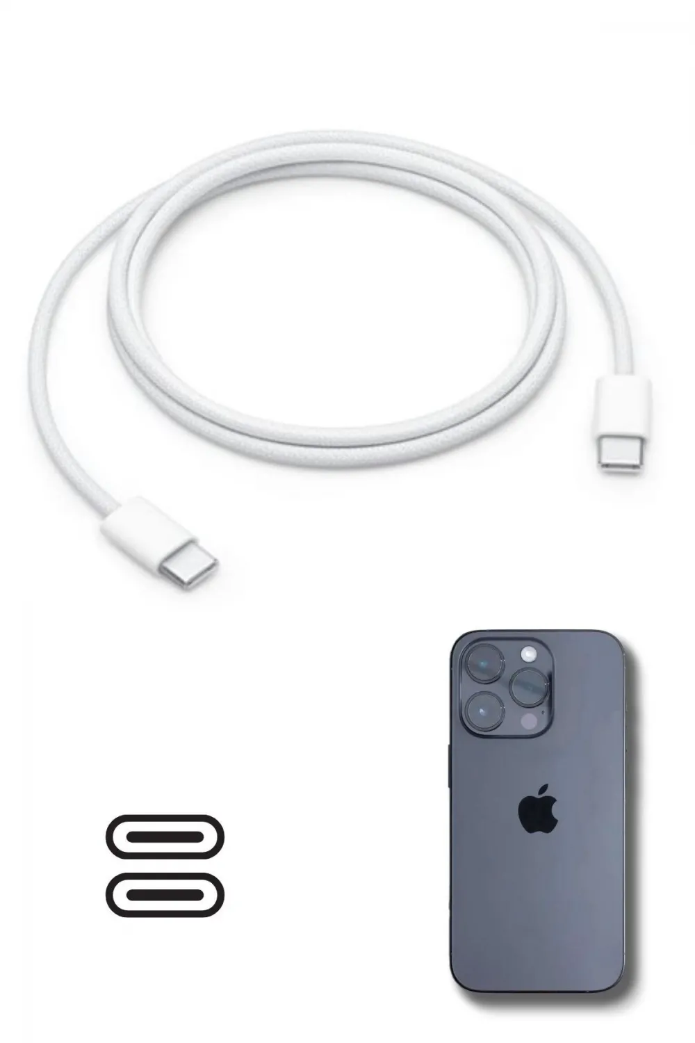 Apple 15/15 Pro Type-C to Type-C Hasır Örgü Hızlı Şarj Kablosu (1m)