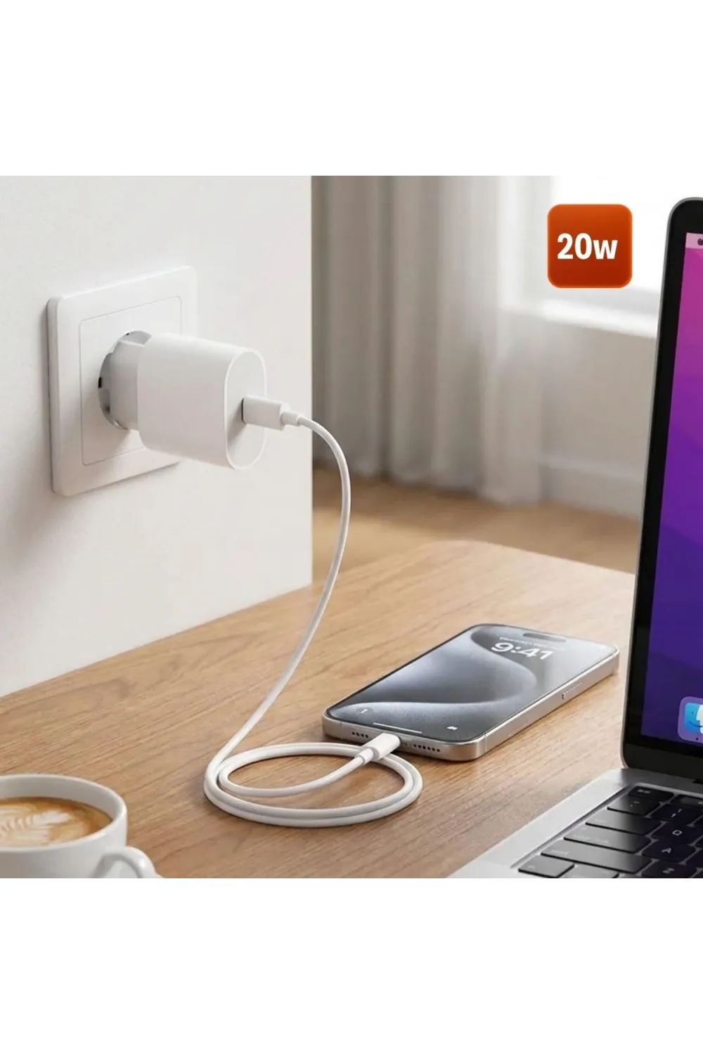 20W Hızlı Şarj Adaptörü USB-C to Lightning Kablolu – PD Destekli Süper Hızlı Şarj Cihazı