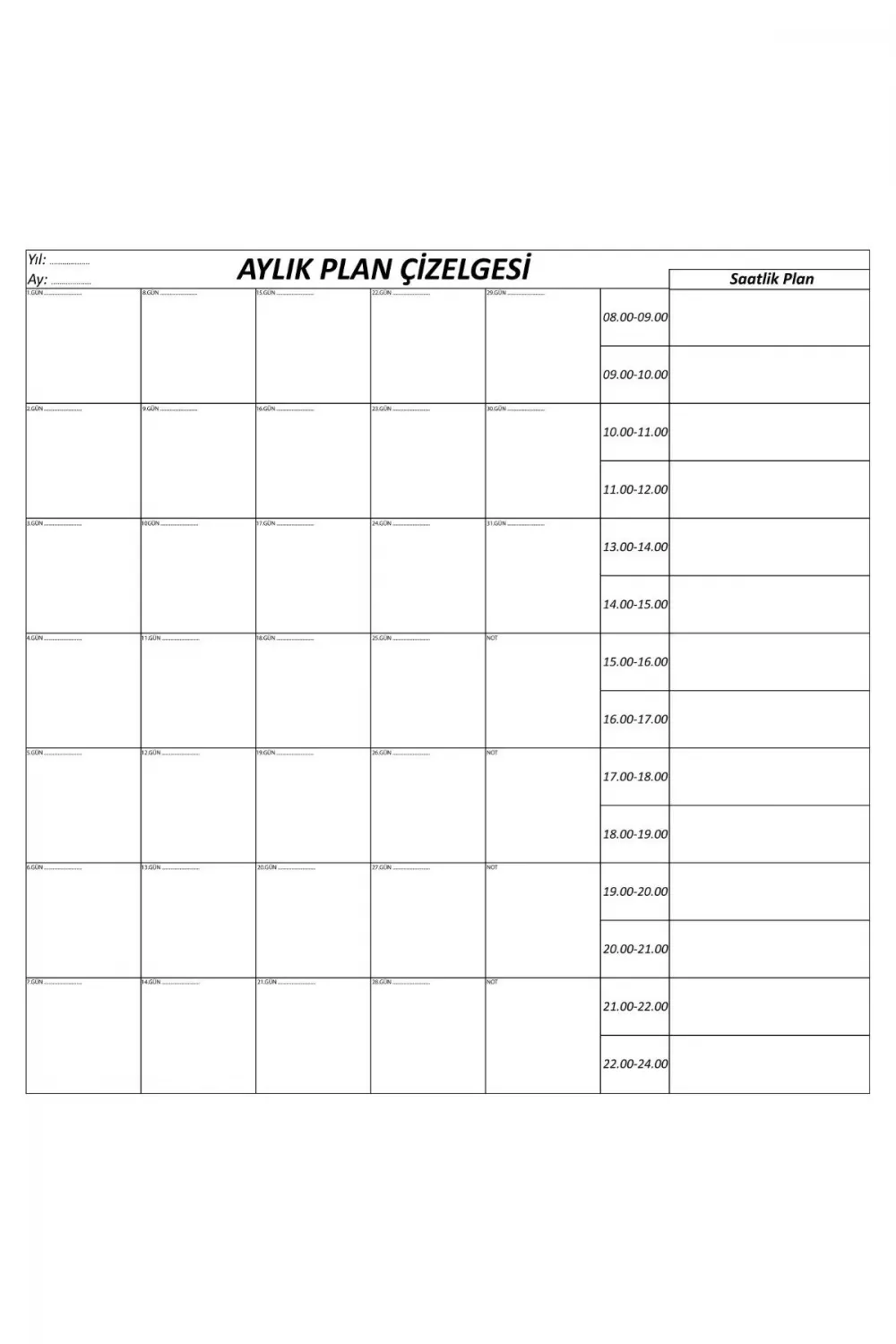 Aylık Planlayıcı Manyetik Duvar Stickerı Takvim Plan Çizelgesi