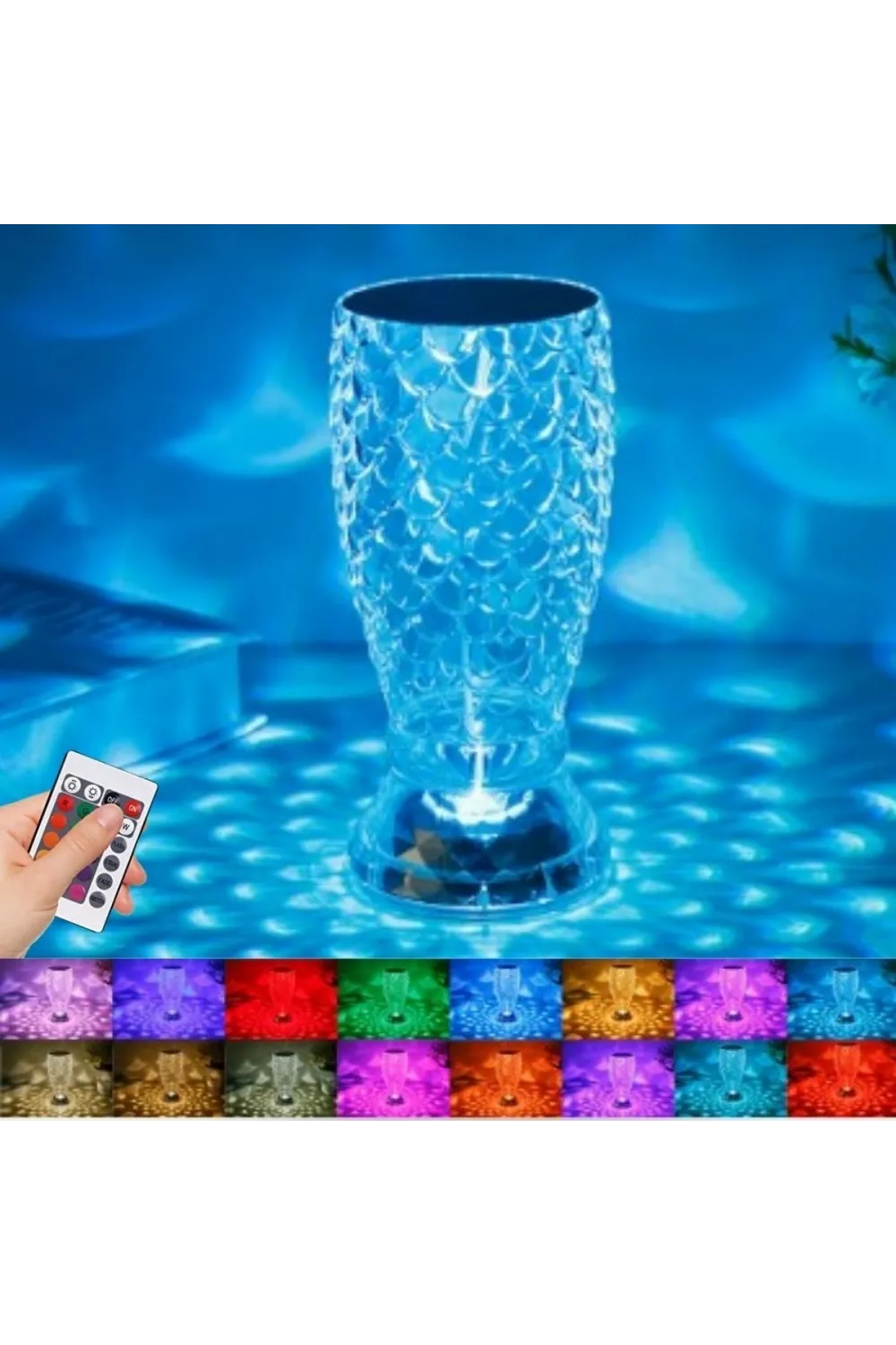 Balık Süzgeç Model USB Şarjlı Kumandalı 16Farklı Işık Modlu Masa Üstü Kristal Akrilik Led