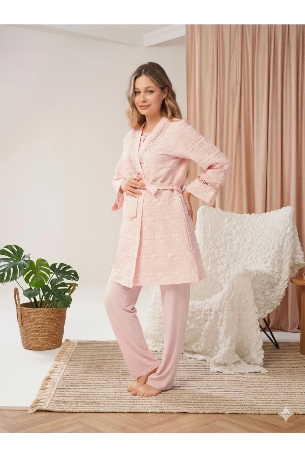 ieg™ Bone 5806 Kadın 3lü Sabahlıklı Lohusa Pijama Takımı