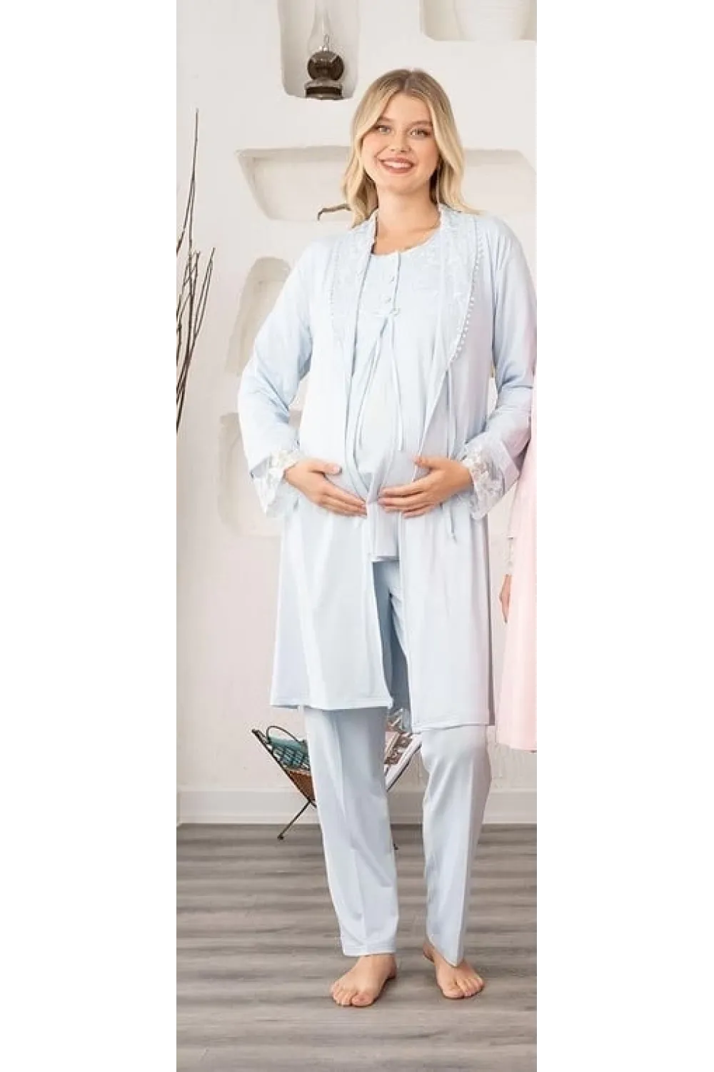 ieg™ Bone 5905 Kadın Lohusa Viskon Klasik 3Lü Pijama Takımı