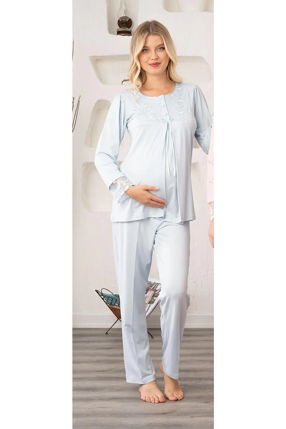 ieg™ Bone 5905 Kadın Lohusa Viskon Klasik 3Lü Pijama Takımı