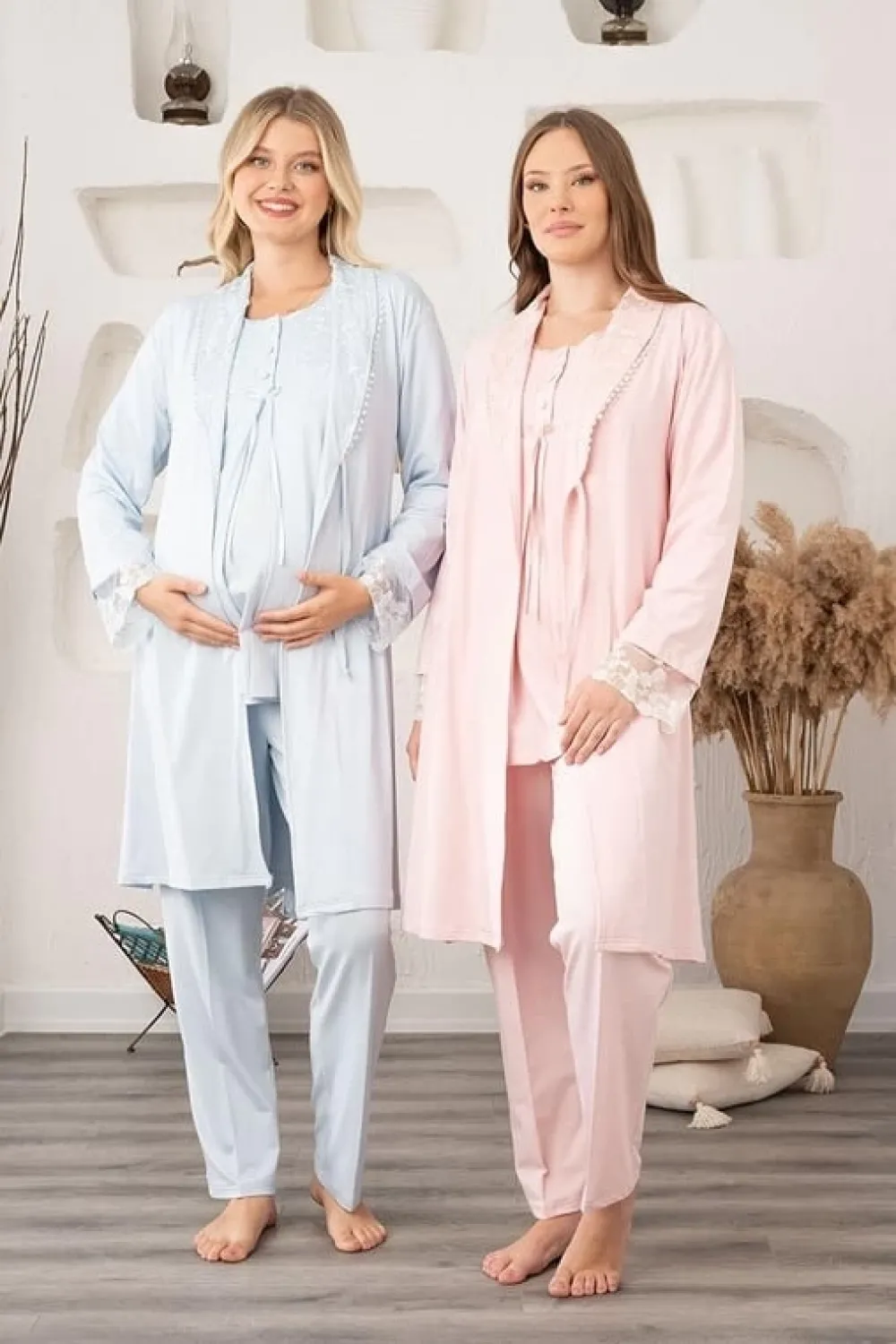 ieg™ Bone 5905 Kadın Lohusa Viskon Klasik 3Lü Pijama Takımı