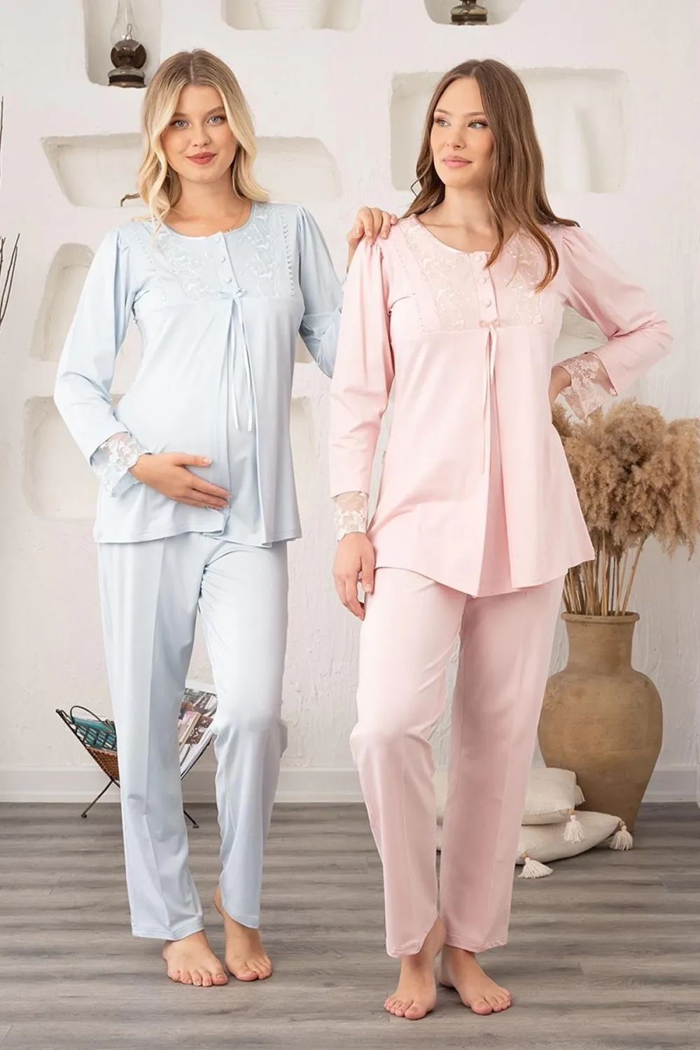 ieg™ Bone 5905 Kadın Lohusa Viskon Klasik 3Lü Pijama Takımı