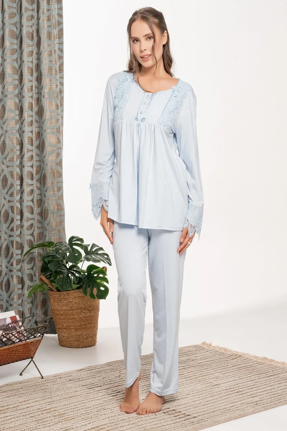 ieg™ Bone 6109 Dantel Detaylı Sabahlıklı Lohusa Pijama Takımı