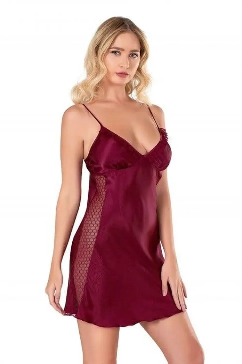 Bordo Kısa Saten Gecelik 8105