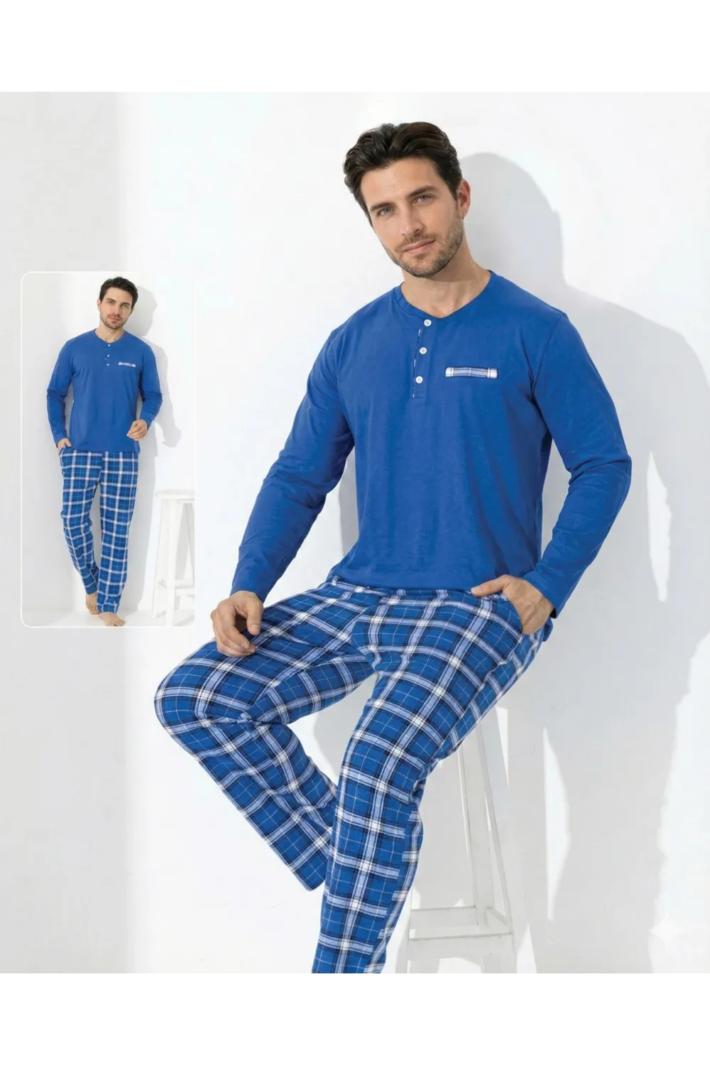ieg™ Boyraz 0645 Erkek Uzun Kol Penye Pijama Takımı