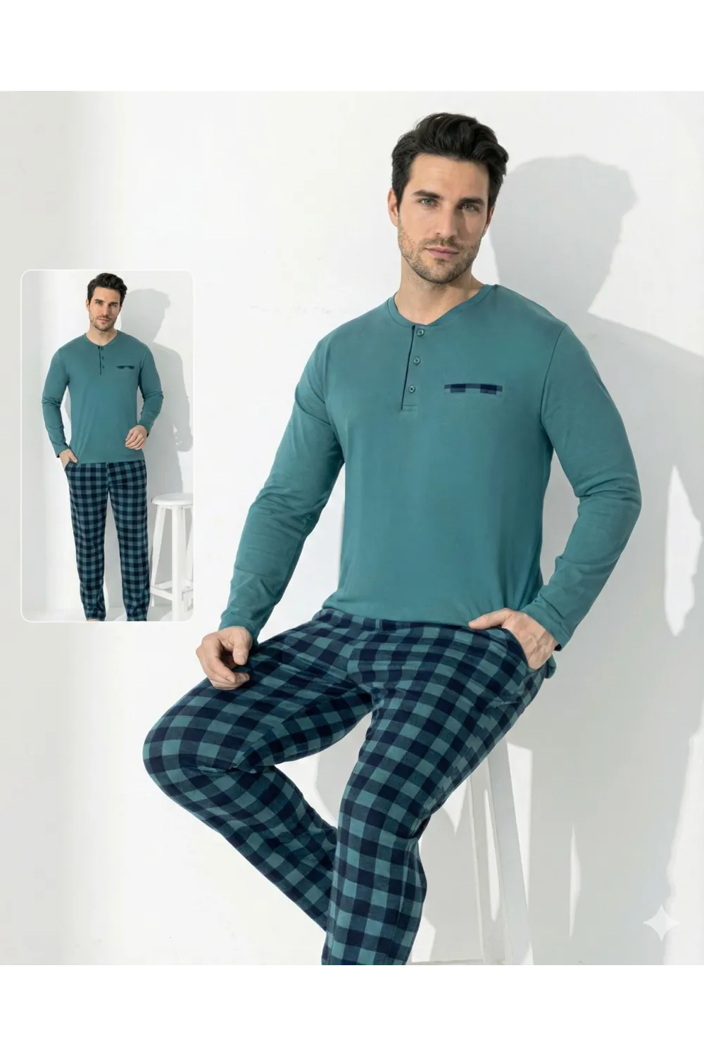 ieg™ Boyraz 0689 Erkek Uzun Kol Penye Pijama Takımı