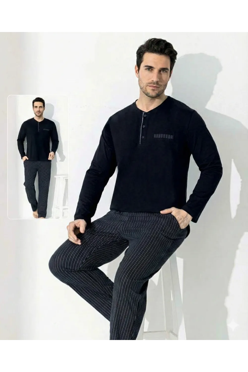 ieg™ Boyraz 0690 Erkek Uzun Kol Penye Pijama Takımı
