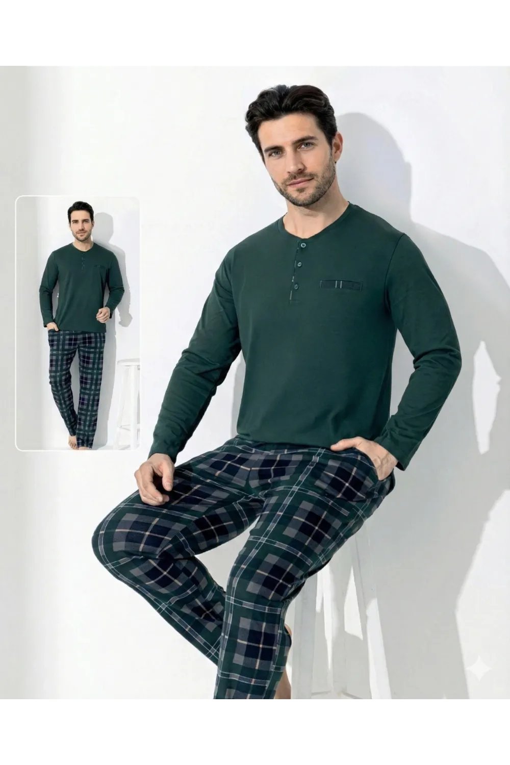 ieg™ Boyraz 0692 Erkek Uzun Kol Penye Pijama Takımı