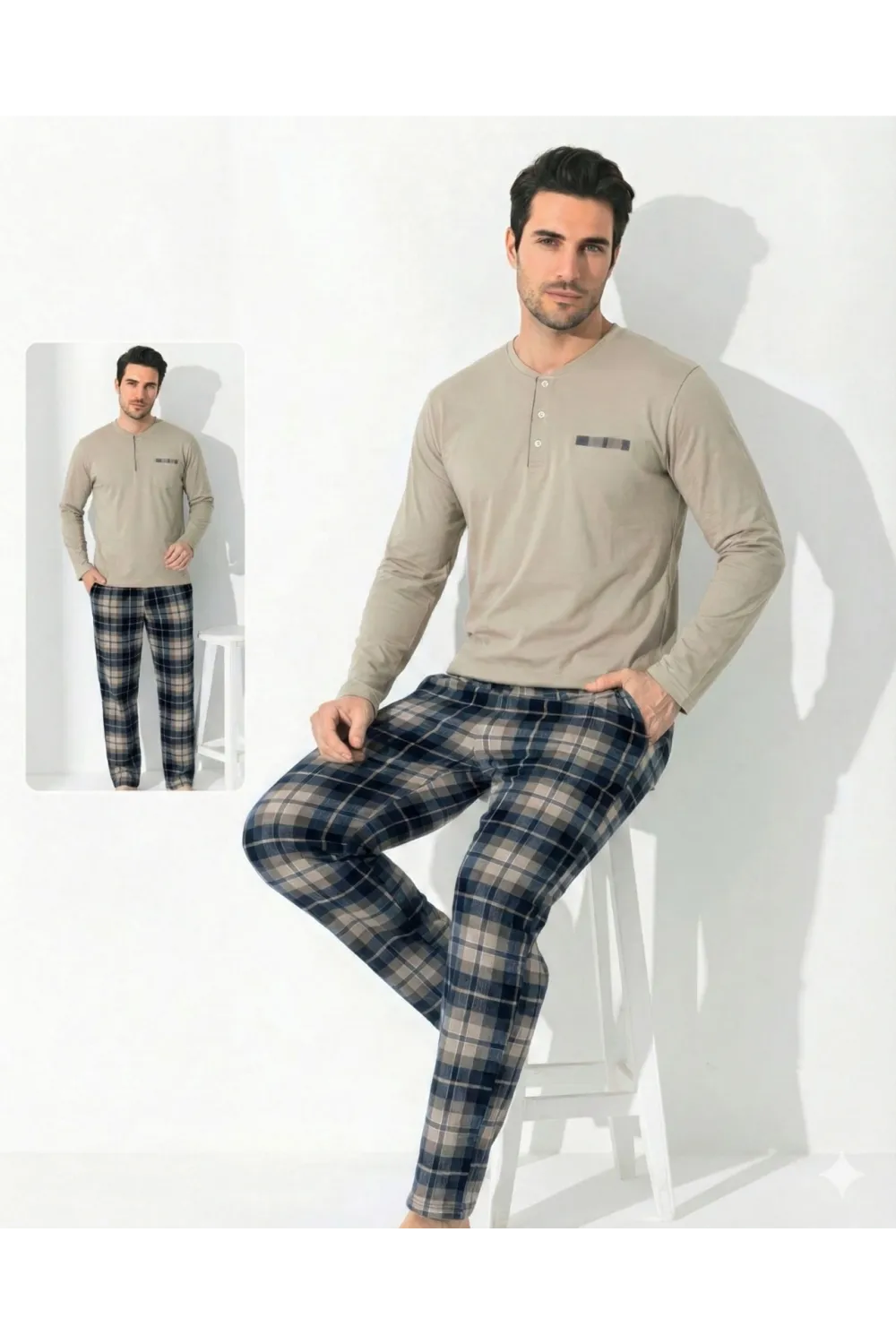 ieg™ Boyraz 0697 Erkek Uzun Kol Penye Pijama Takımı