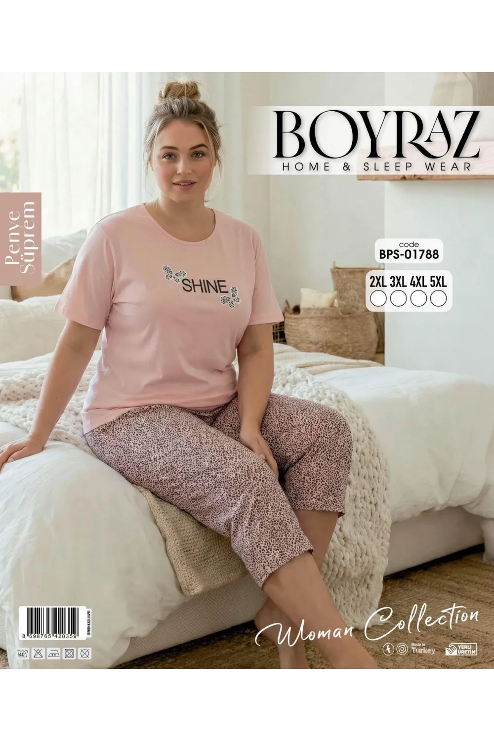 ieg™ Boyraz BPS-01788  Kadın Battal Kısa Kol Kapri Takım