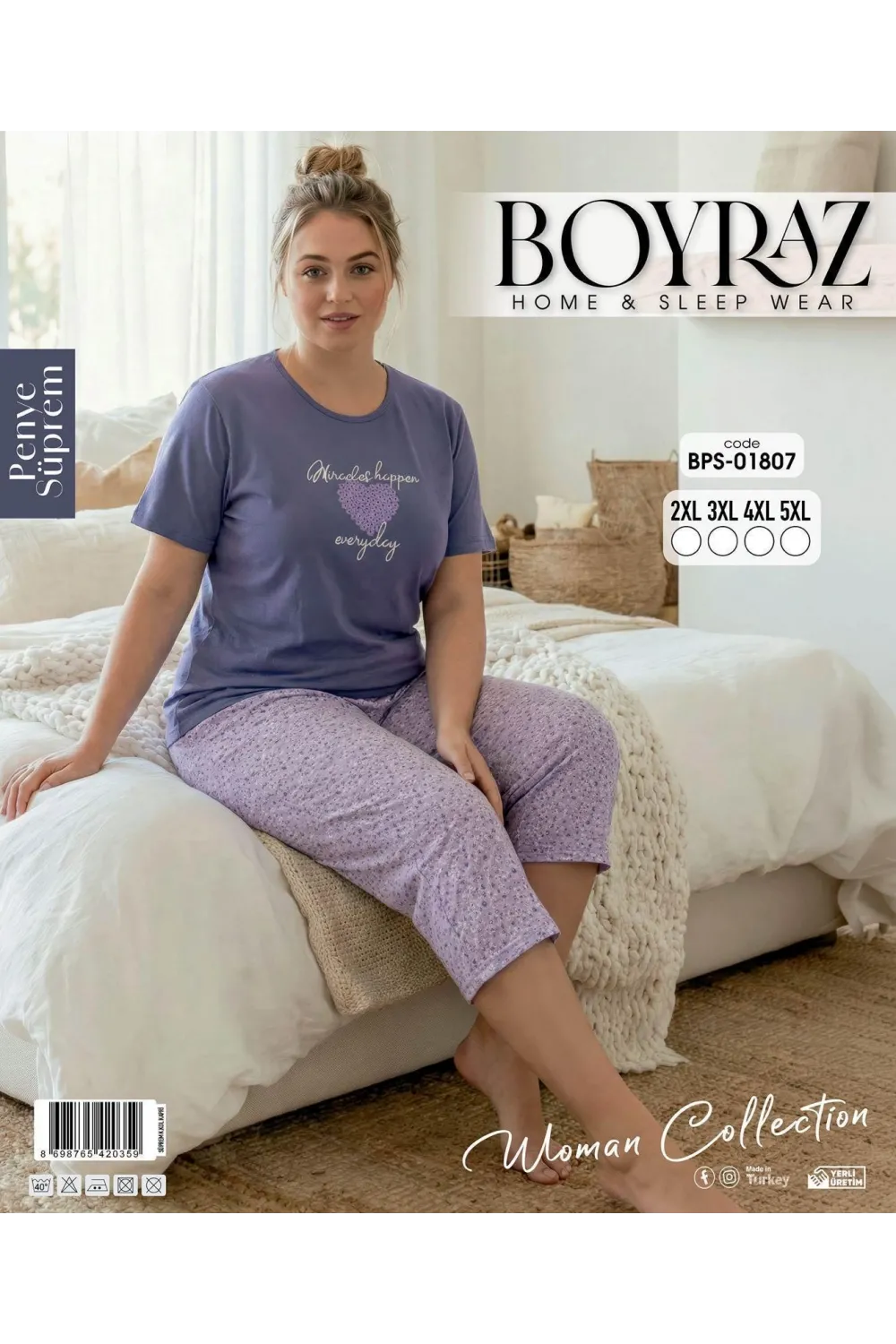 ieg™ Boyraz BPS-01807  Kadın Battal Kısa Kol Kapri Takım