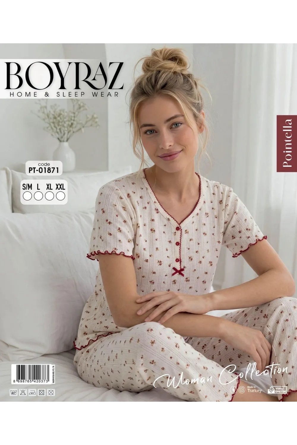 ieg™ Boyraz PT-01871 Kadın Pointella Kısa Kol Pijama Takımı
