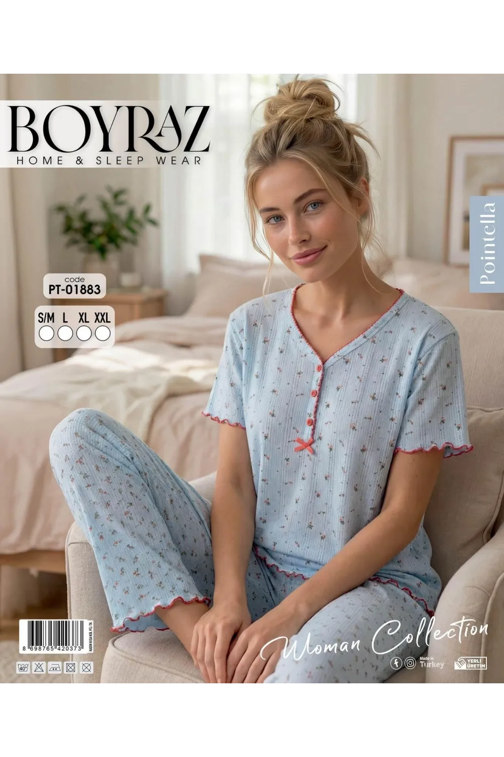 ieg™ Boyraz PT-01883  Kadın Pointella Kısa Kol Pijama Takımı