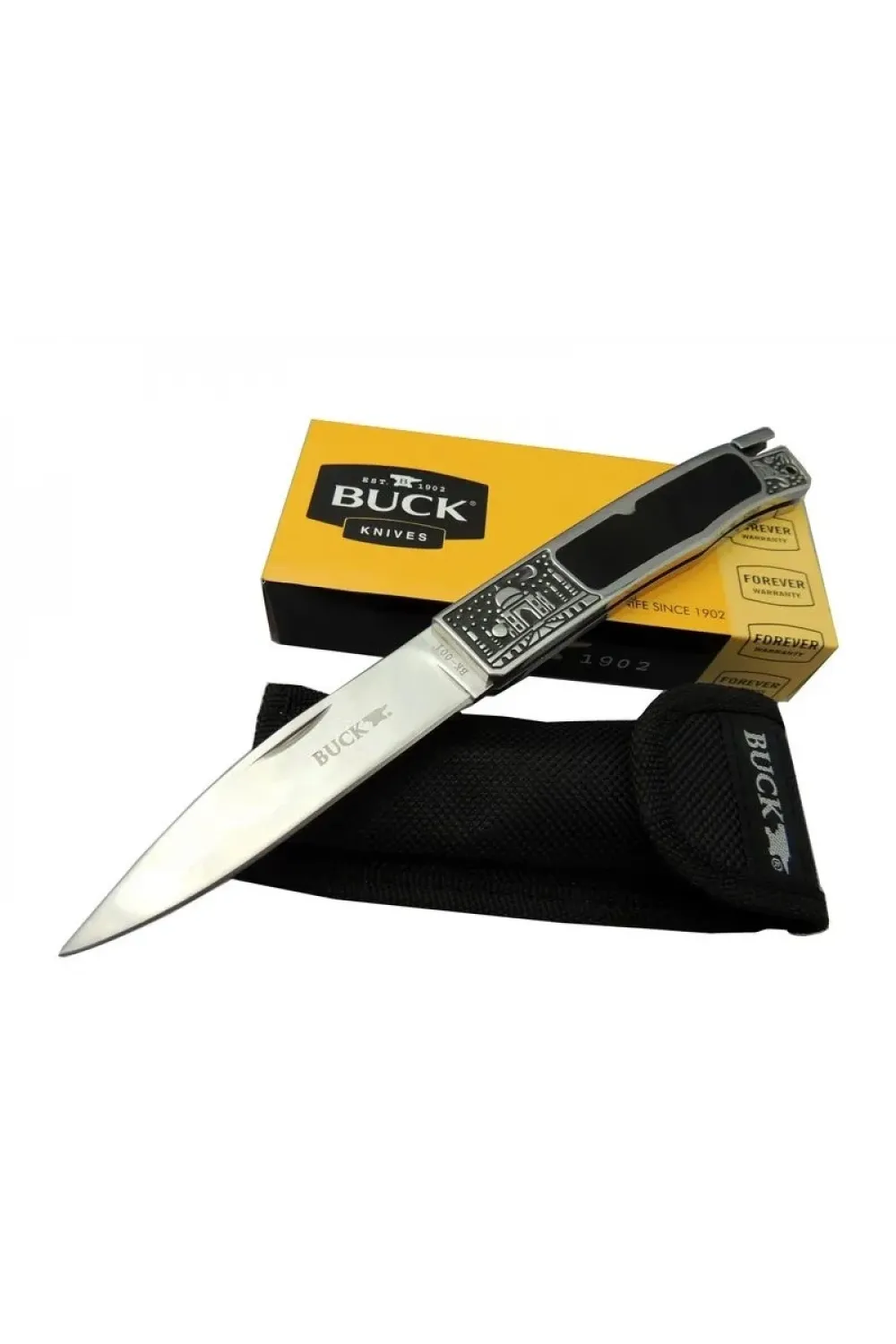 ieg™ Buck Knives BK-001BRV Kamp Çakı 23 cm - Metal İşlemeli Sap, Kılıflı