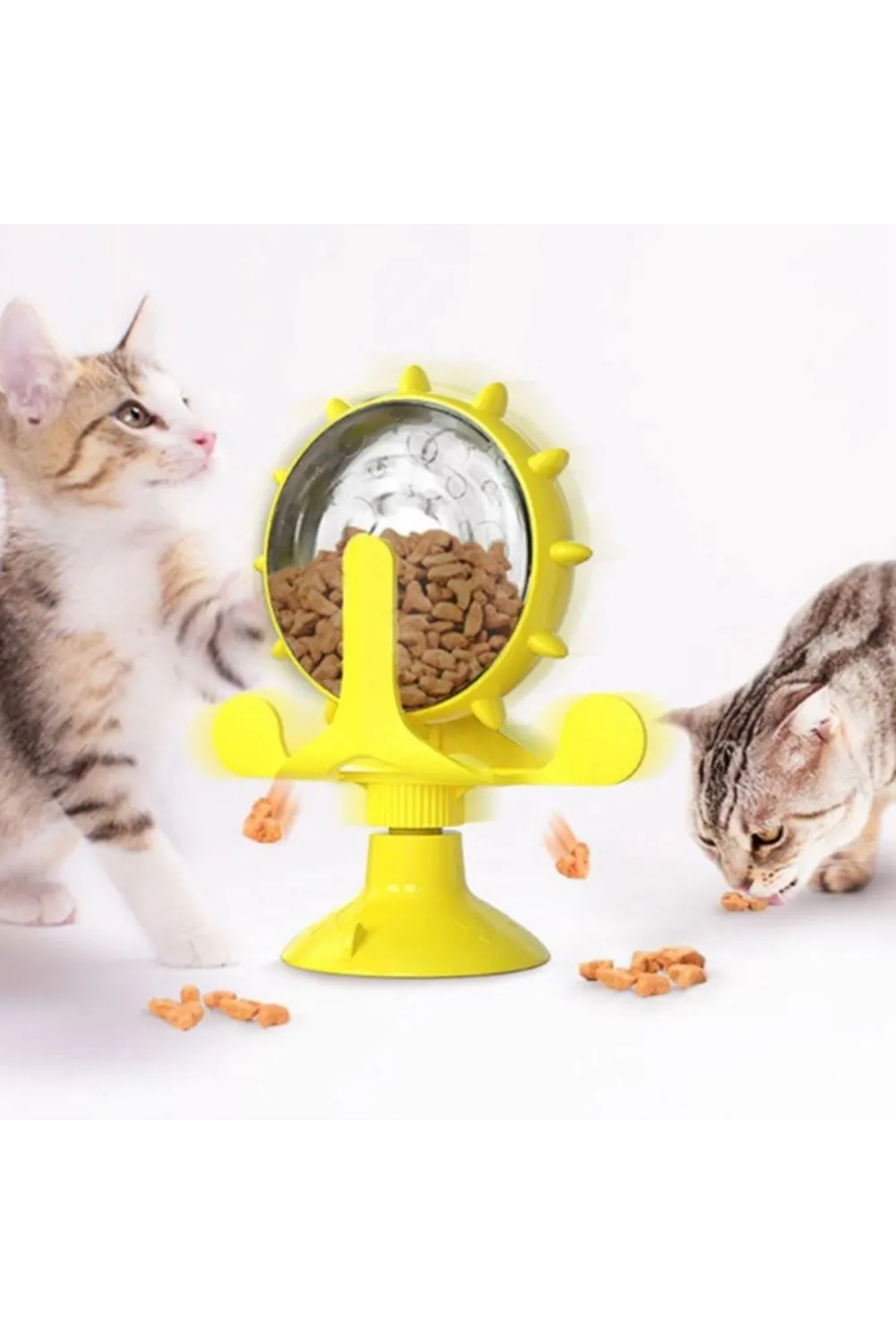 Vantuzlu Zilli İnteraktif Dönebilen Mama Kaplı Renkli Eğlenceli Eğitici Kedi Oyuncağı