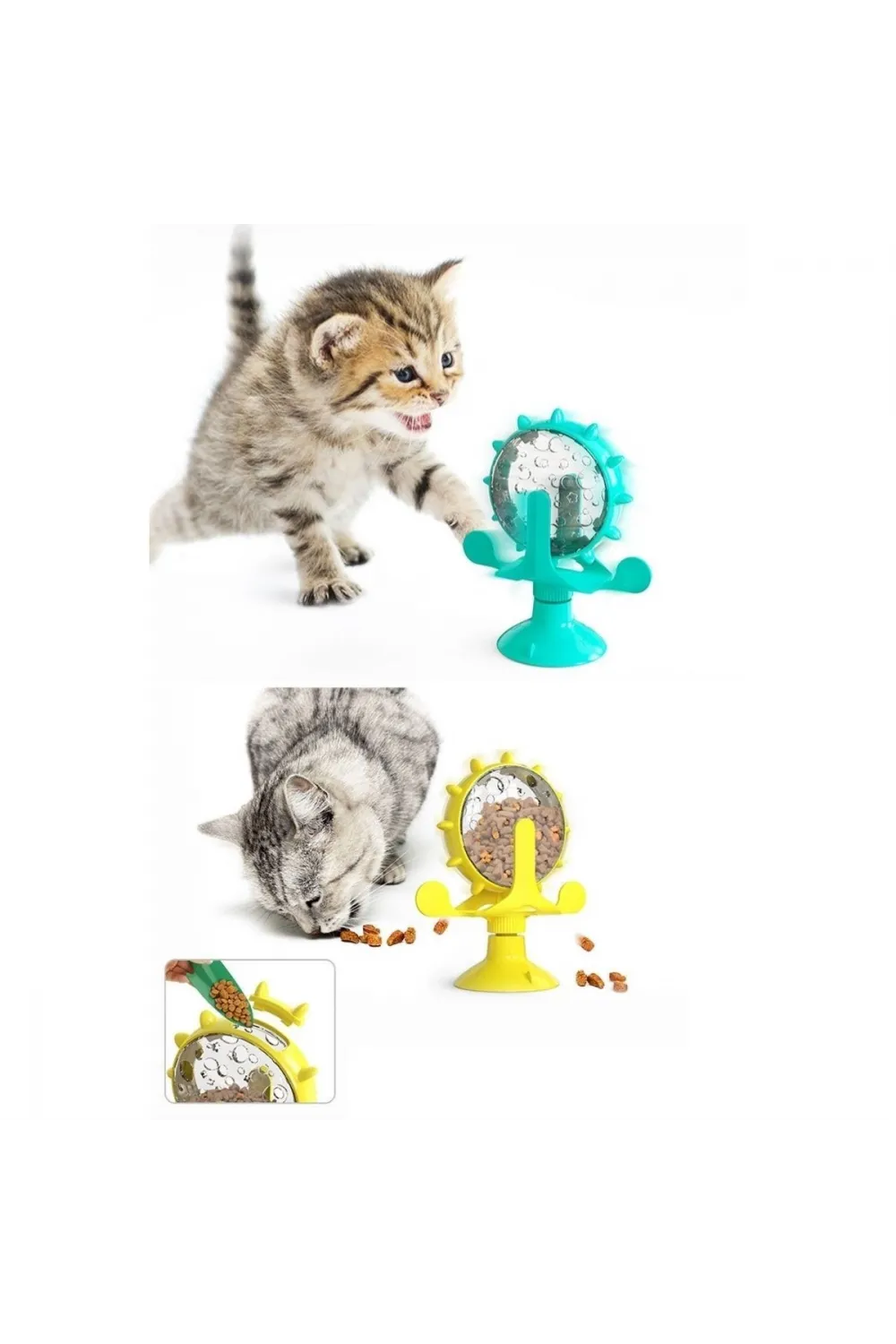 Vantuzlu Zilli İnteraktif Dönebilen Mama Kaplı Renkli Eğlenceli Eğitici Kedi Oyuncağı