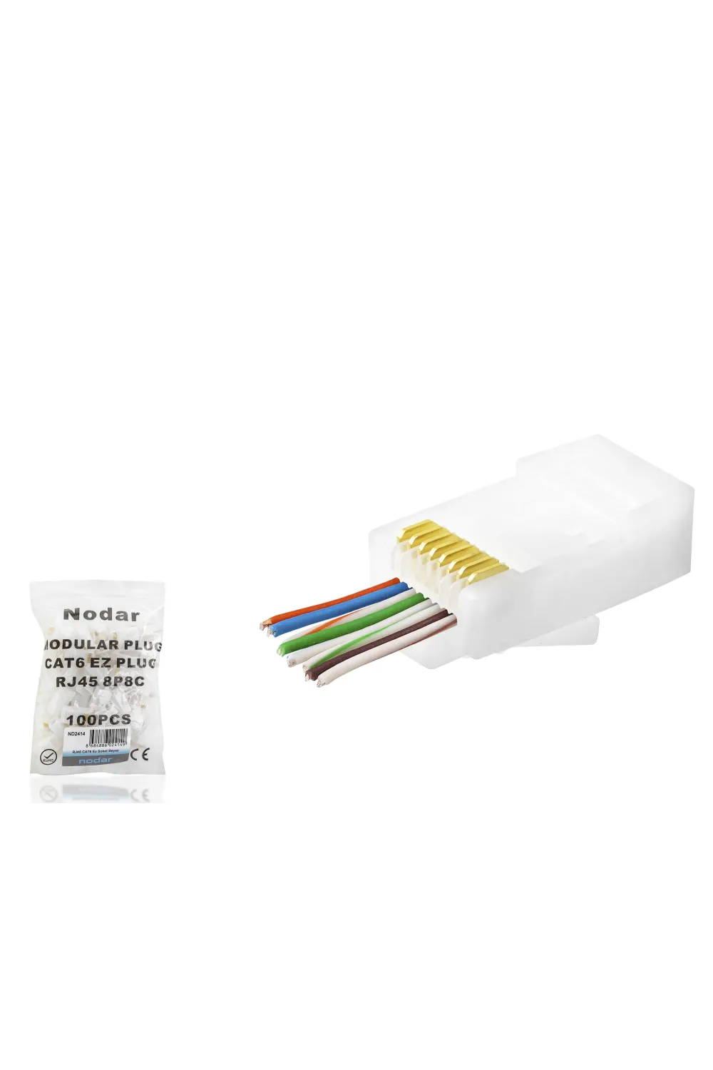 Cat6 Ez Rj45 Konnektör - 100 Adet Beyaz / Ekonomik Poşet Paket ND2414