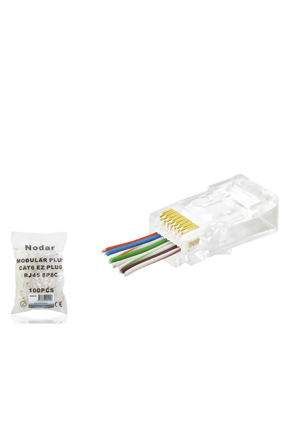 Cat6 Ez Rj45 Konnektör - 100 Adet Şeffaf / Ekonomik Poşet Paket ND2415