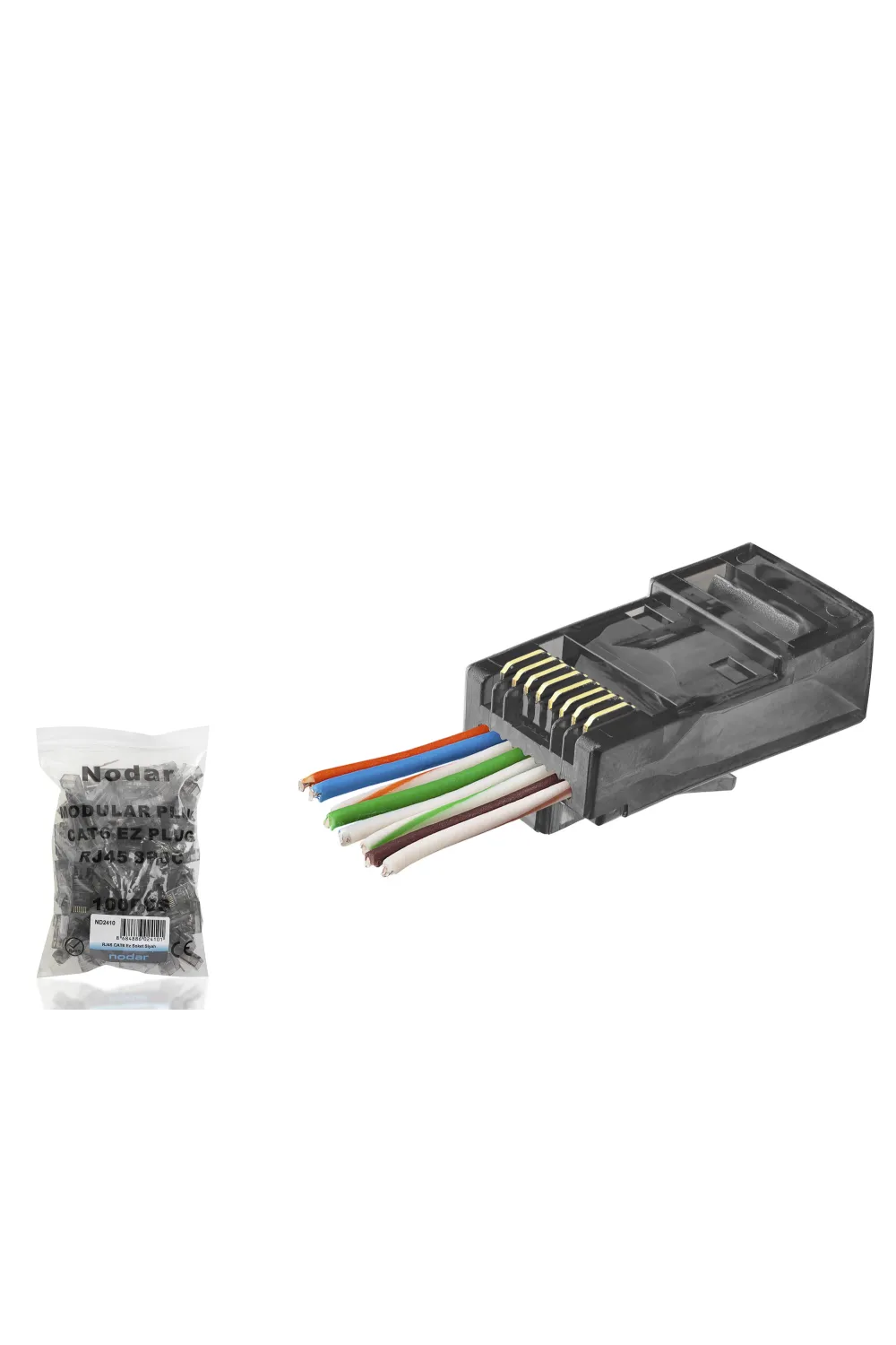 Cat6 Ez Rj45 Konnektör - 100 Adet Siyah / Ekonomik Poşet Paket ND2410