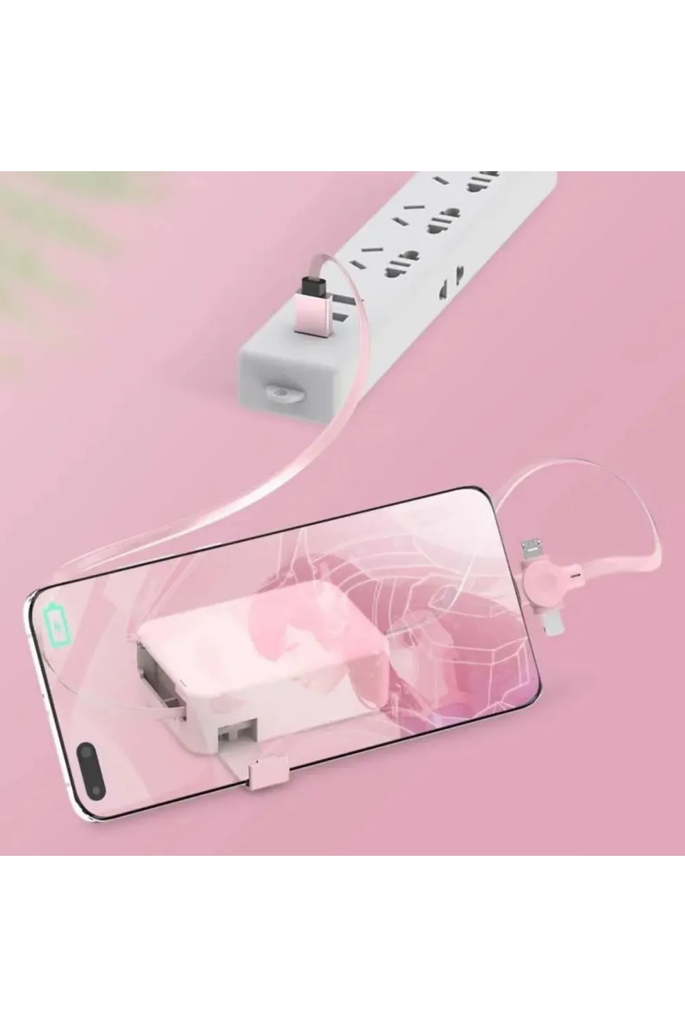 Cep Tipi Telefon Tutuculu Makaralı Uzayıp Kısalabilen 3ü 1 Arada USB Şarj Kablosu