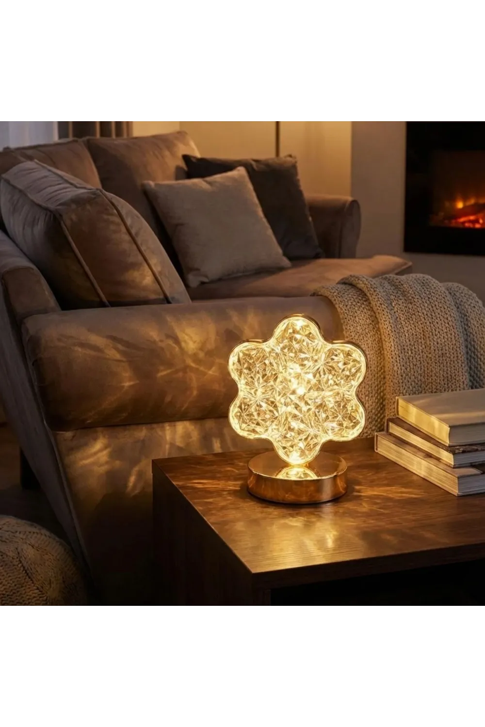 Çiçek Model Kristal LED Masa Lambası – Dokunmatik, 3 Renk Işık Modlu, Şarjlı Mini Dekoratif Gece Lambası