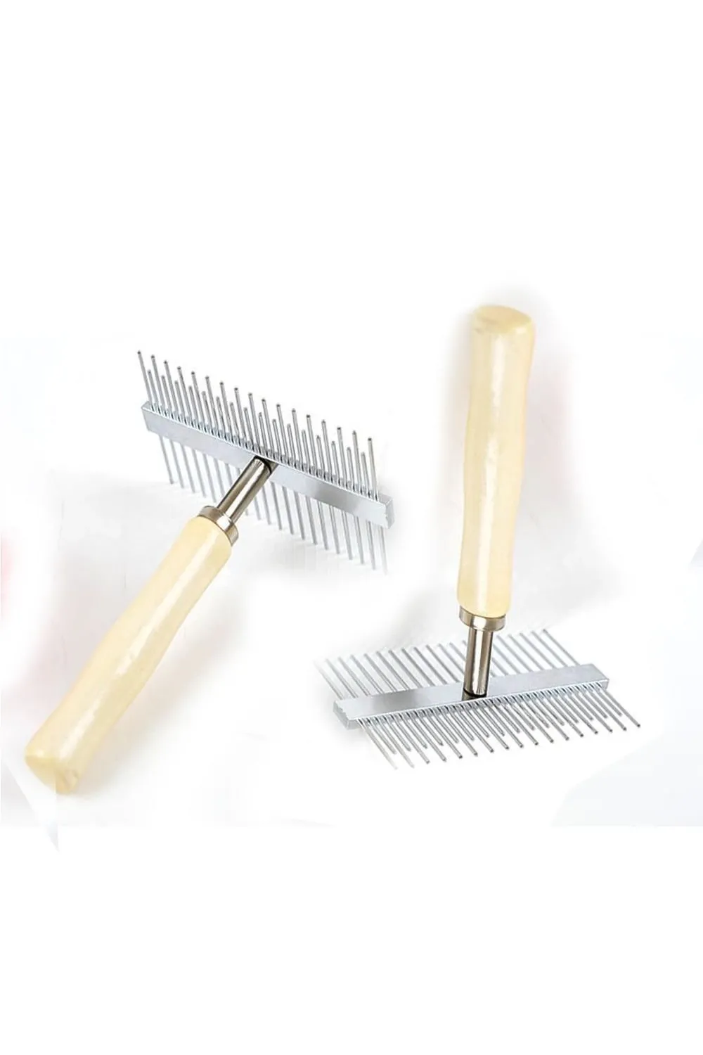 ieg™  Çift Taraflı Ahşap Saplı Ergonomik Evcil Hayvan Fırçası Tarağı