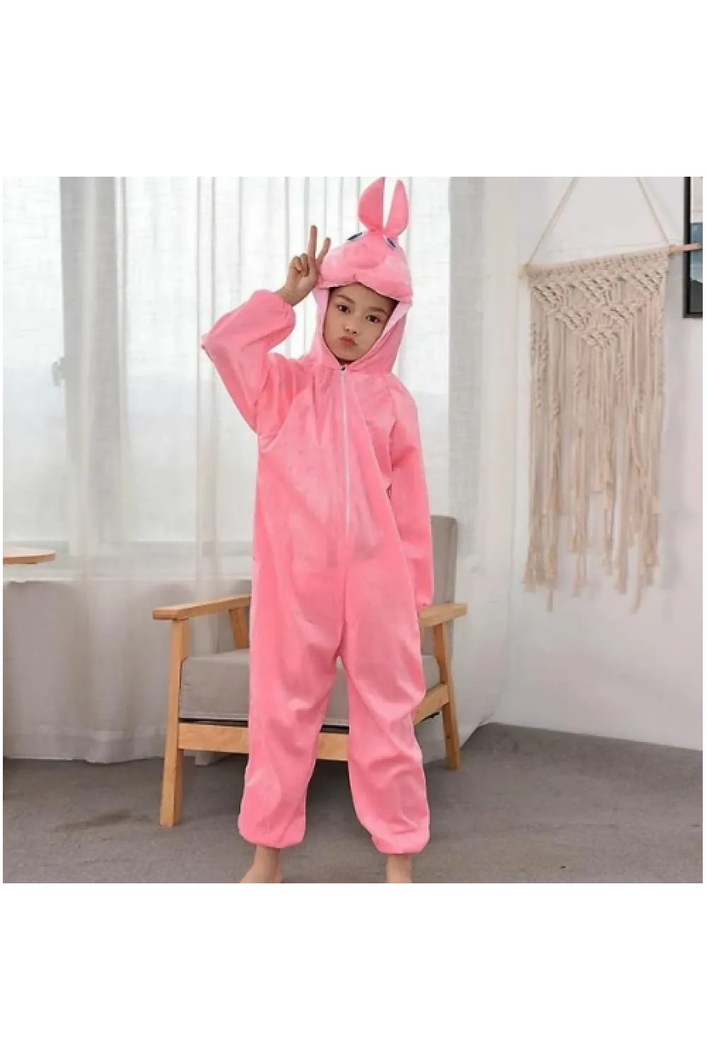 Çocuk Tavşan Kostümü Pembe Renk 4-5 Yaş