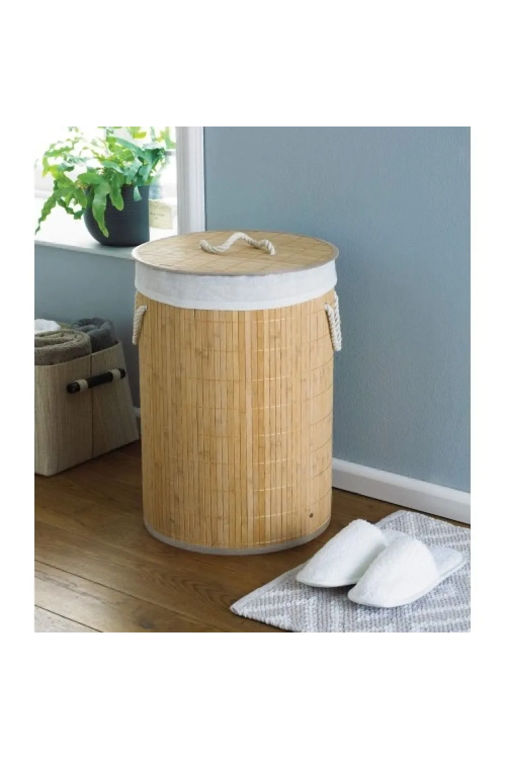 DecoHandy Yuvarlak Bambu Kirli Sepeti