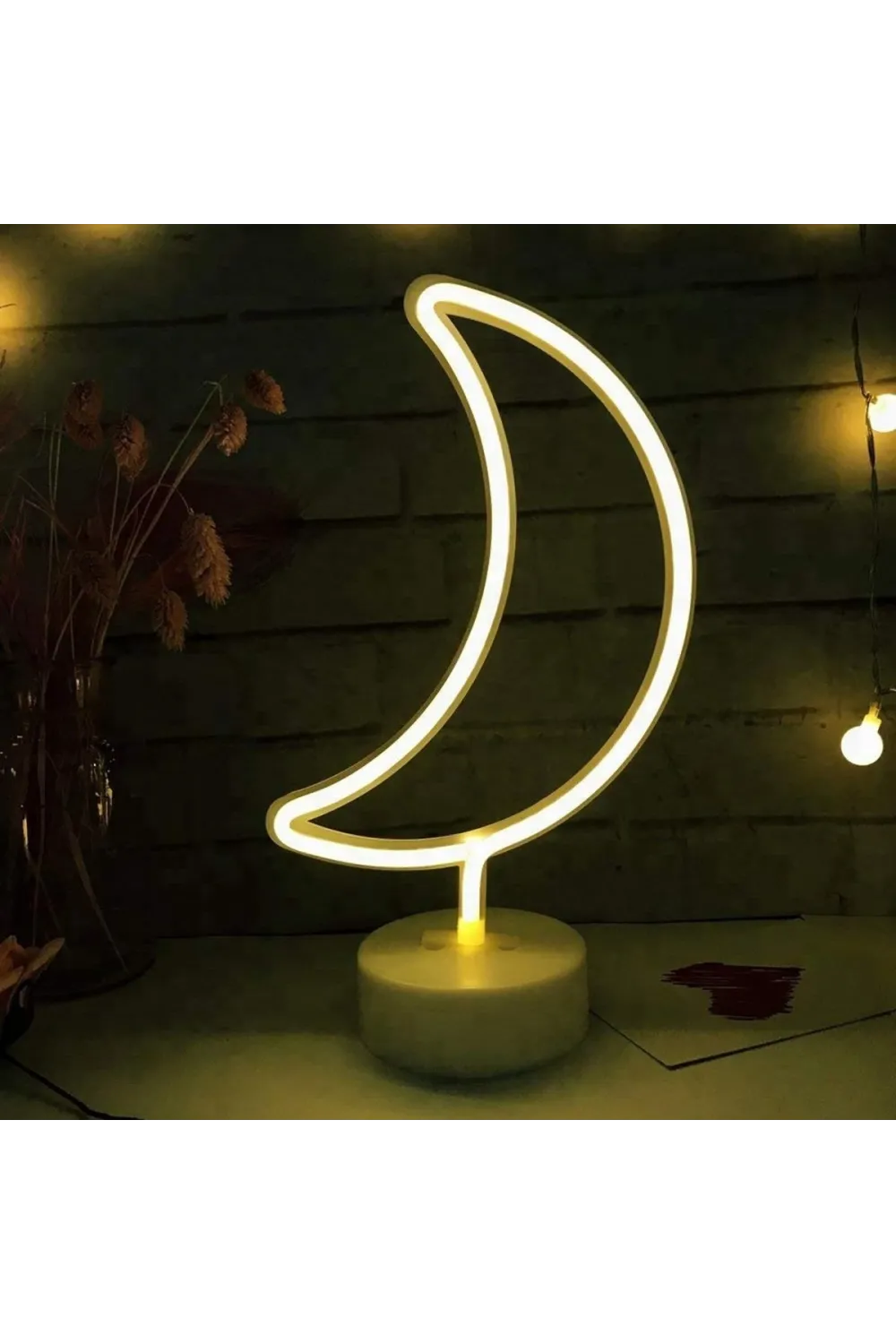 Dekoratif Pilli Ay Tasarımlı 3D Neon Led Masa Ve Gece Lambası