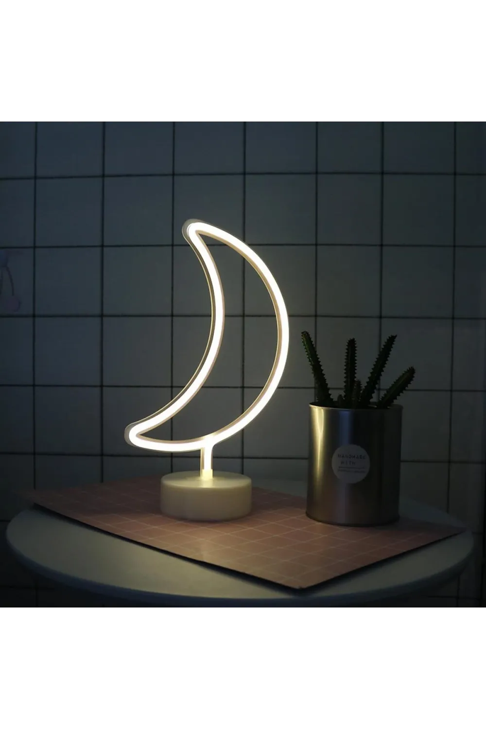 Dekoratif Pilli Ay Tasarımlı 3D Neon Led Masa Ve Gece Lambası