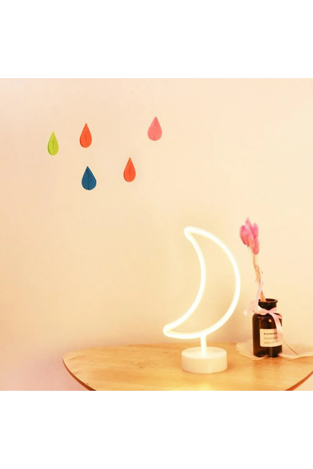 Dekoratif Pilli Ay Tasarımlı 3D Neon Led Masa Ve Gece Lambası
