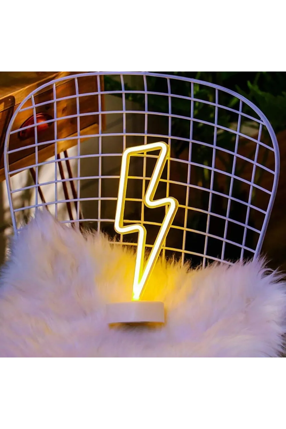 Dekoratif Şimşek Şeklinde Pilli Neon Led Lamba Süs Masa Lambası