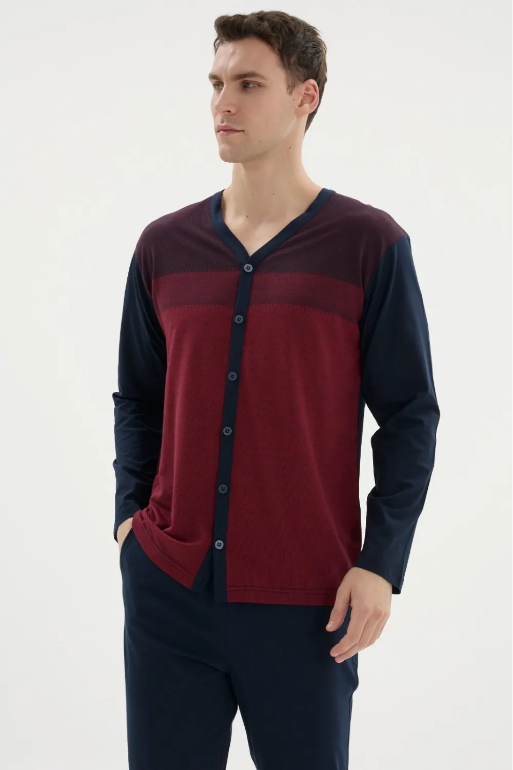 ieg™  Dm-26104 V Yaka Boydan Düğmeli Pijama Takımı