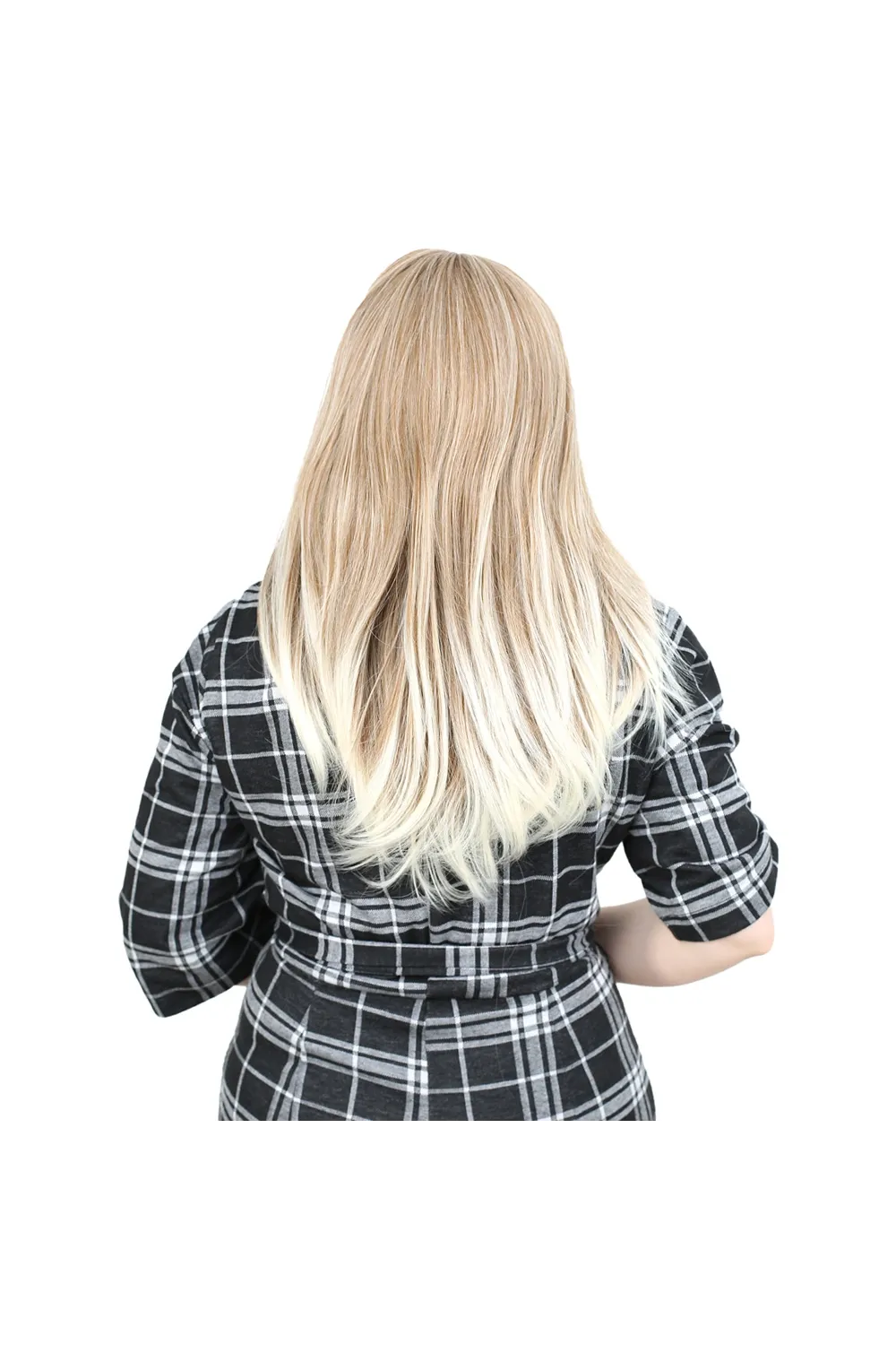 Düz Perçemli Orta Boy Fiber Sentetik Peruk - Karamel / Platin Röfleli