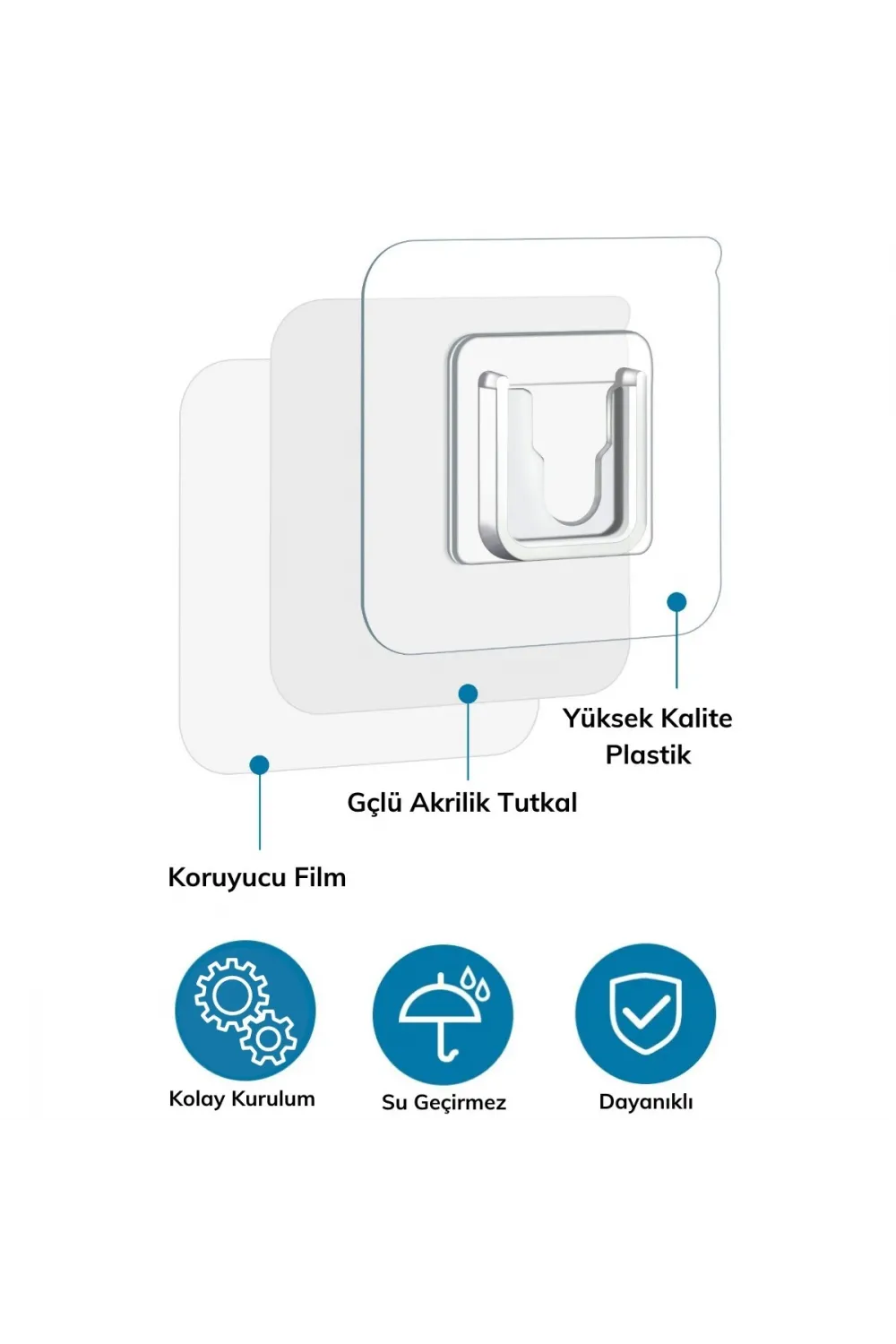 Eşya Sabitleme Askısı 10 Çift Şeffaf Çift Taraflı Yapışkanlı Geçmeli Klips