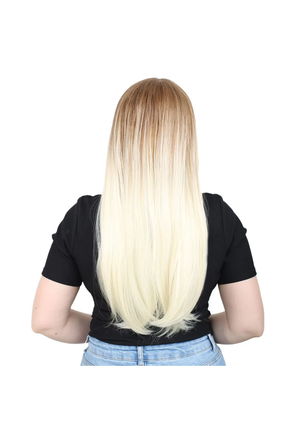 Fiber Sentetik Uzun Düz Peruk - Balköpüğü / Platin Ombreli
