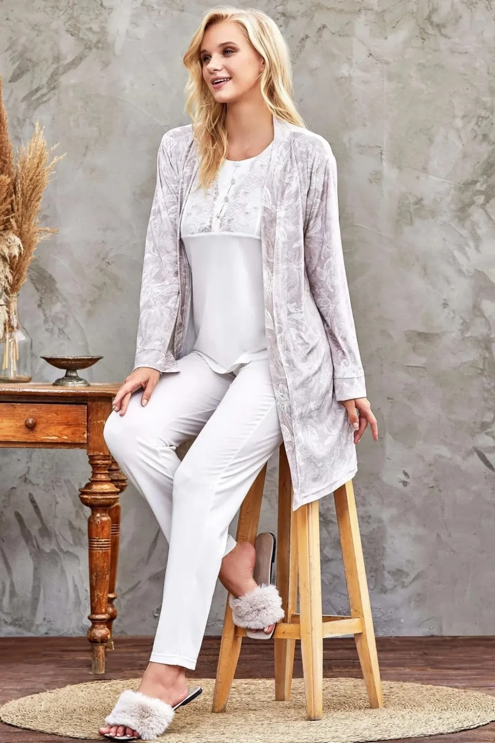ieg™ Flz 31-104 Bayan Kadife Sabahlık Pijama Takımı