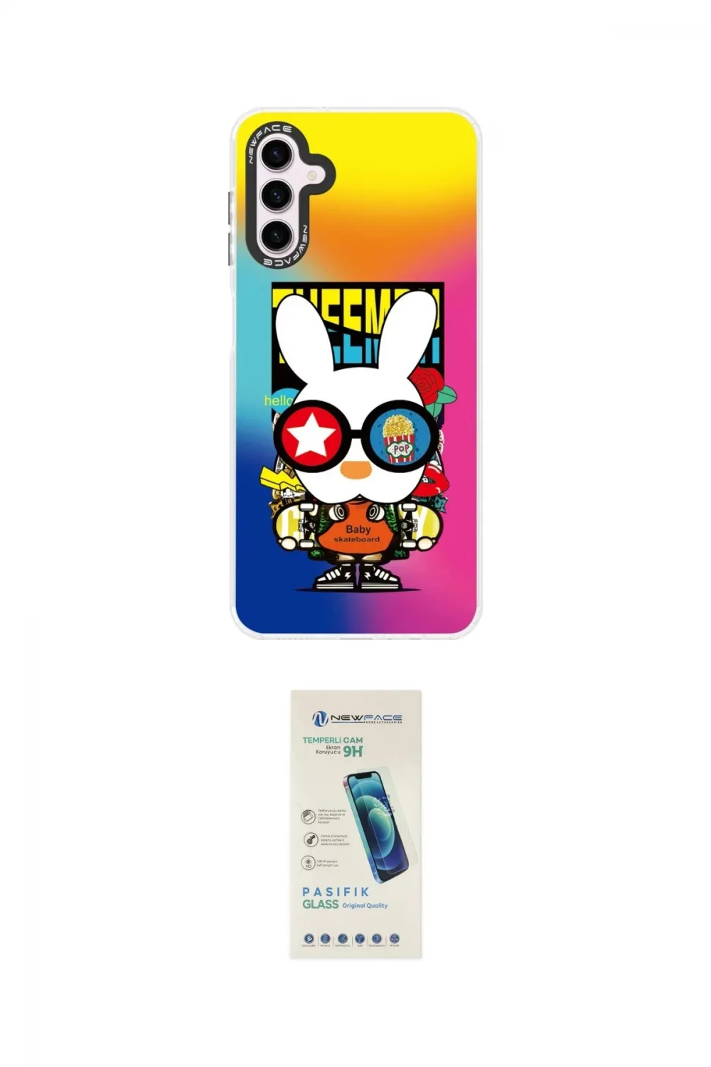 ieg™ Galaxy A04S Kılıf Siluet Çizgi Koleksiyonu - Şeffaf Pasifik Cam Ekran Koruyucu
