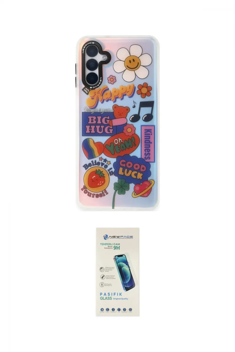 ieg™ Galaxy A04S Kılıf Siluet Çizgi Koleksiyonu - Şeffaf Pasifik Cam Ekran Koruyucu