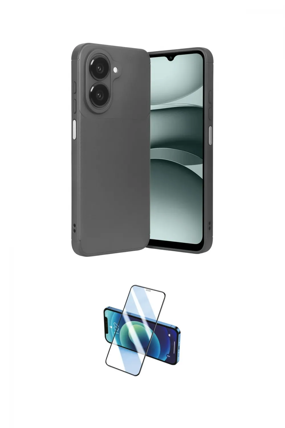 ieg™ Galaxy A07 4G Kılıf Eksen Form Prime - Siyah 3D Antistatik Cam Ekran Koruyucu