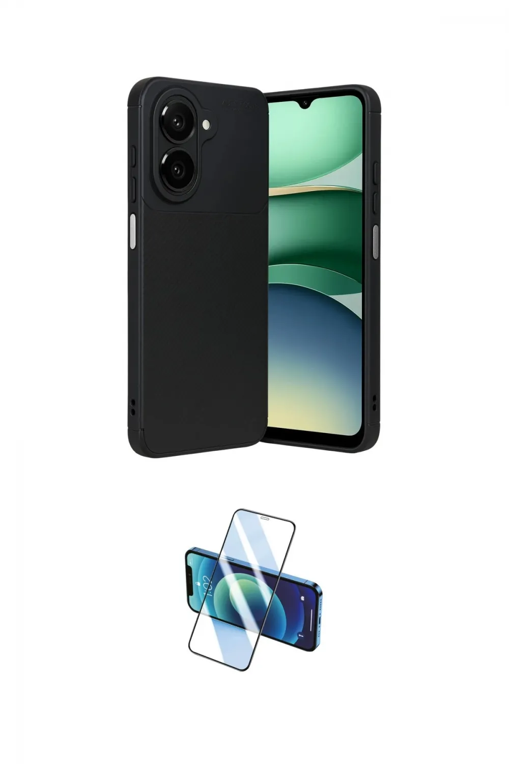 ieg™ Galaxy A07 4G Kılıf Eksen Form Prime - Siyah 3D Antistatik Cam Ekran Koruyucu