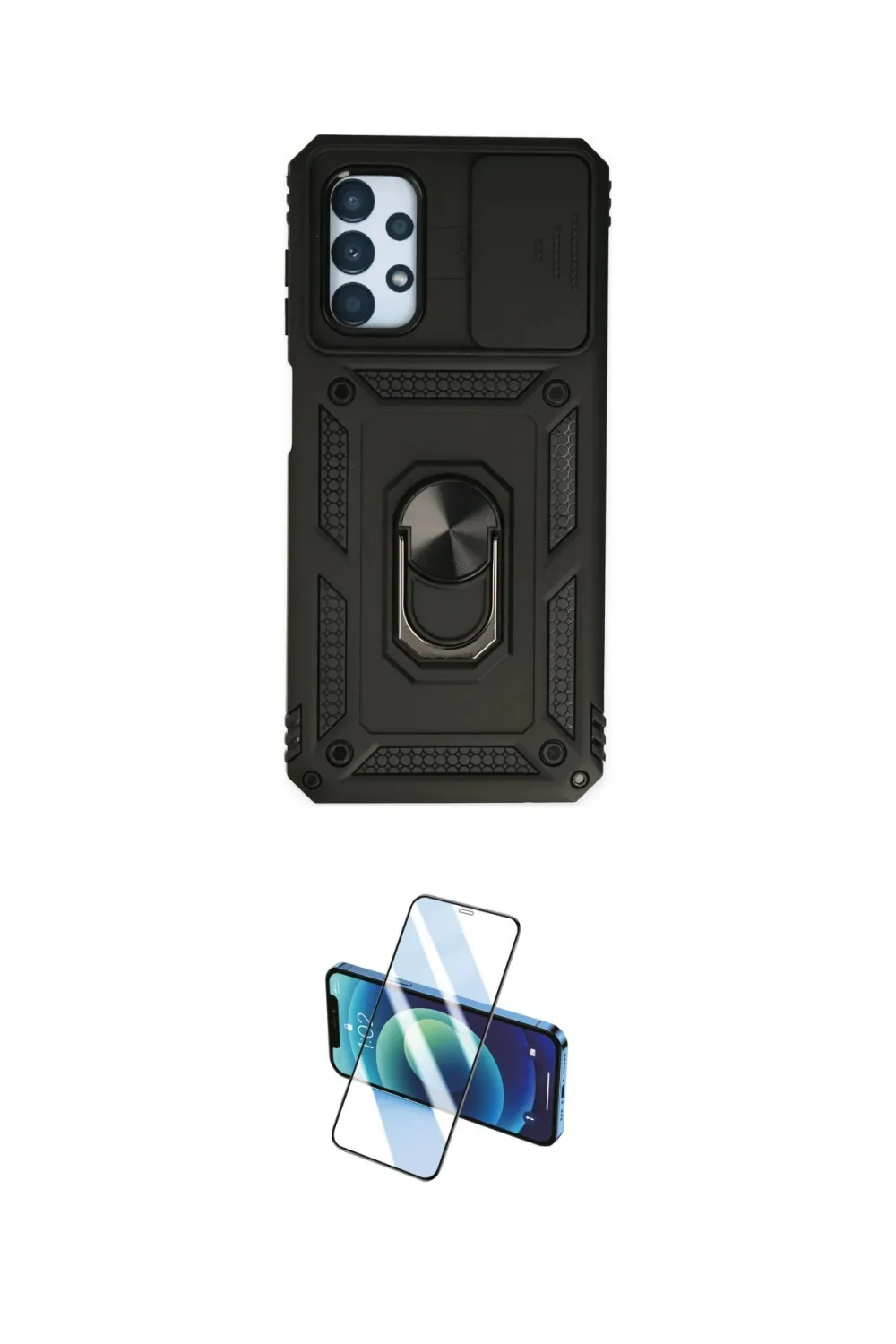 ieg™ Galaxy A13 4G Kılıf Ahenk Klasik - Siyah 3D Antistatik Cam Ekran Koruyucu