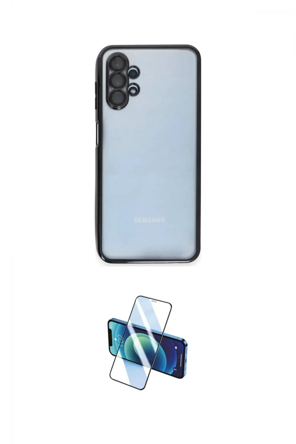 ieg™ Galaxy A13 4G Kılıf Vadi Minimal - Siyah 3D Antistatik Cam Ekran Koruyucu