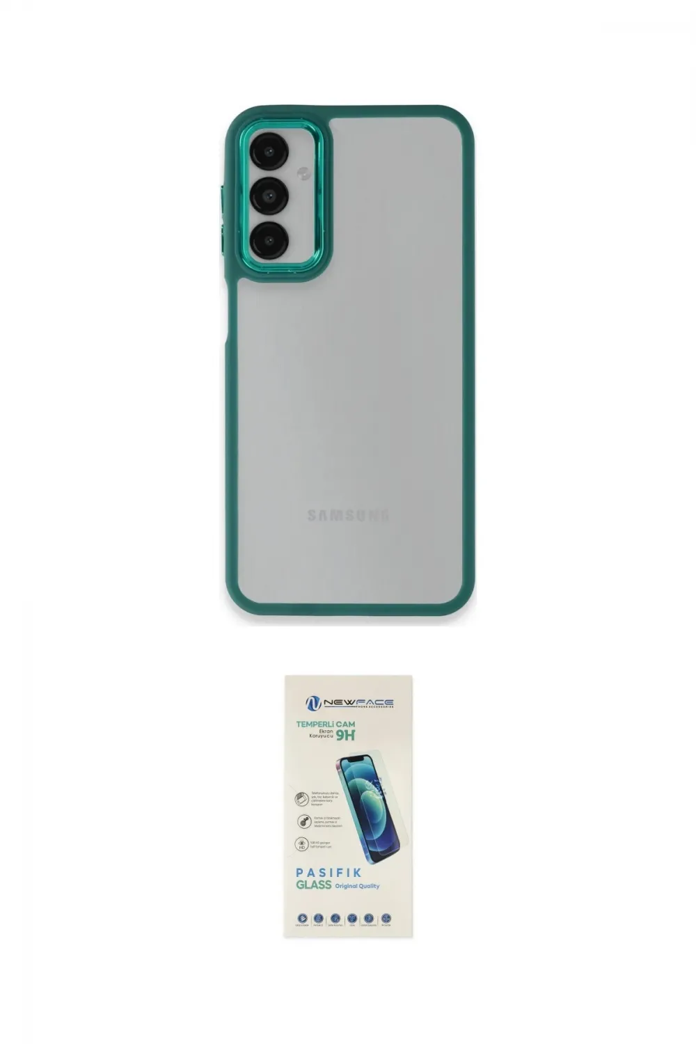 ieg™ Galaxy A14 4G Kılıf Eksen Doku Prime - Şeffaf Pasifik Cam Ekran Koruyucu