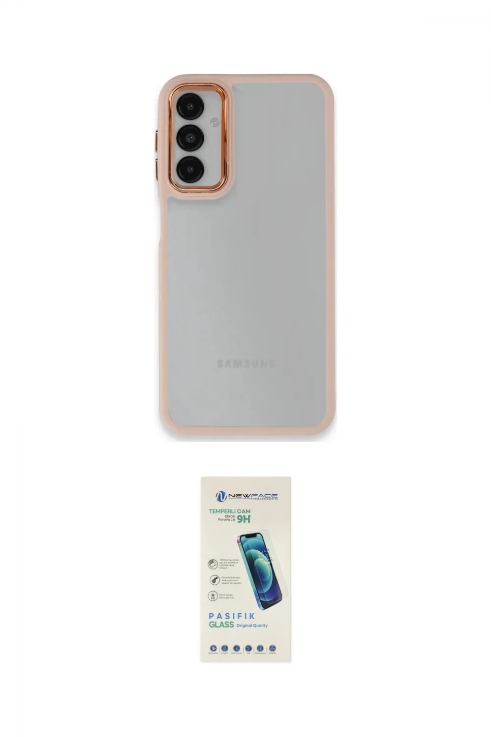 ieg™ Galaxy A14 4G Kılıf Eksen Doku Prime - Şeffaf Pasifik Cam Ekran Koruyucu