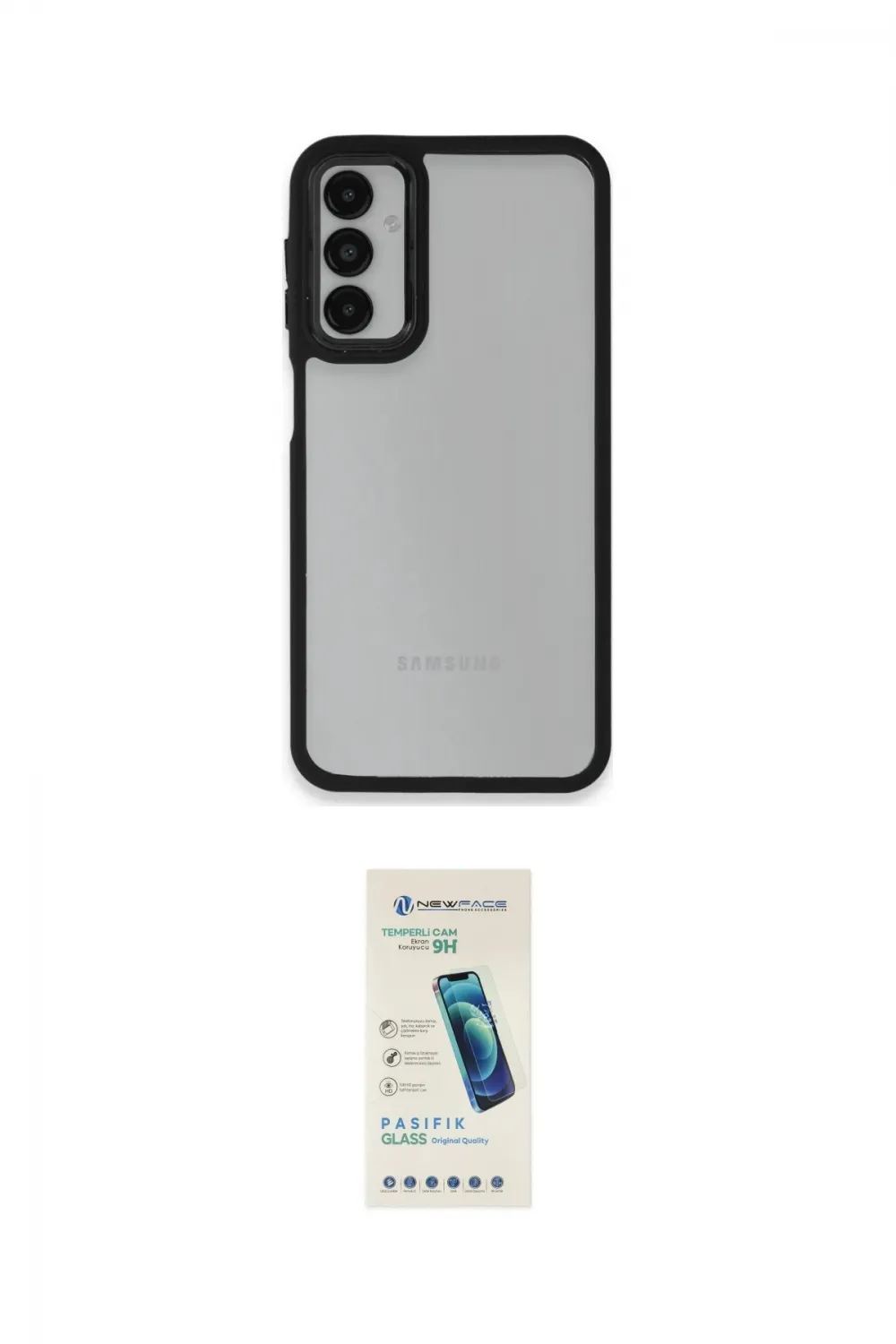 ieg™ Galaxy A14 4G Kılıf Eksen Doku Prime - Şeffaf Pasifik Cam Ekran Koruyucu